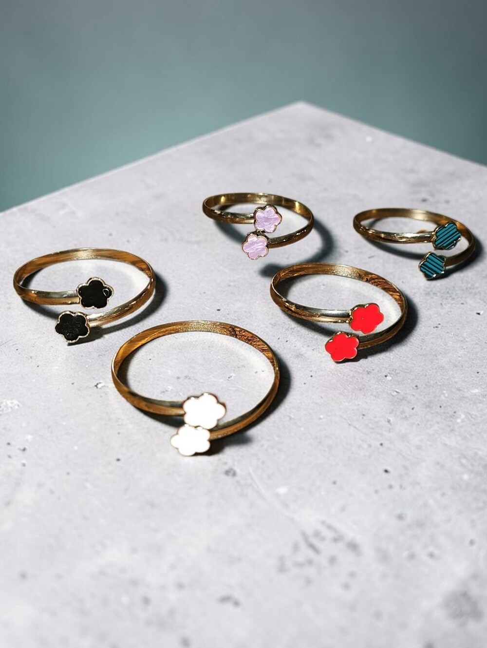Sassified Boutique Gold Flower  Braclets Red, White, Black, Pink, Teal Options